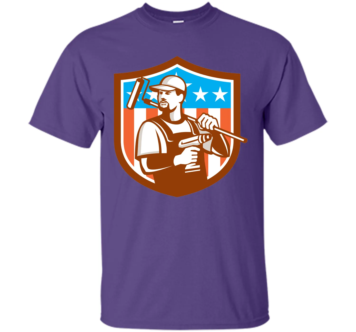 Handyman Cordless Drill Paintroller Crest Flag Retro T-Shirt