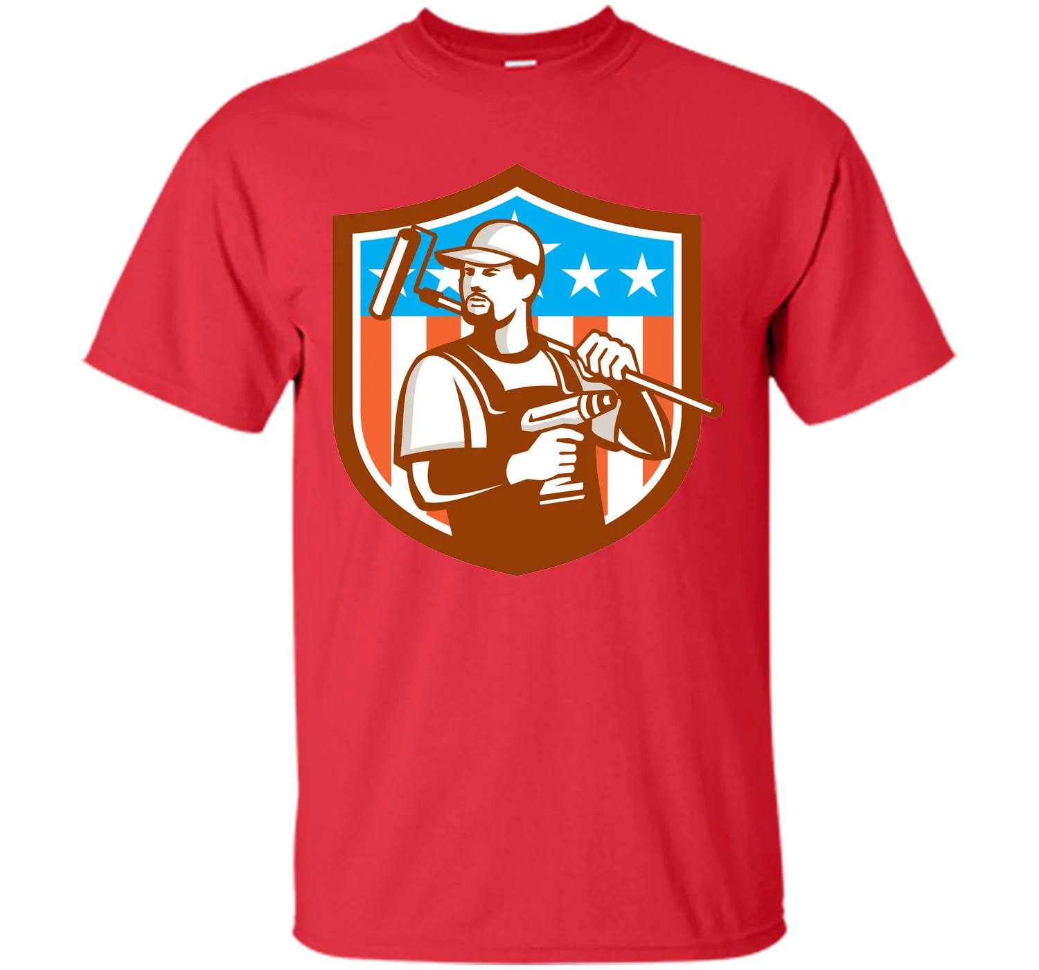 Handyman Cordless Drill Paintroller Crest Flag Retro T-Shirt