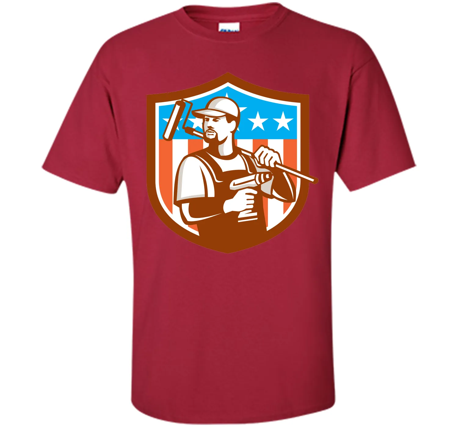 Handyman Cordless Drill Paintroller Crest Flag Retro T-Shirt