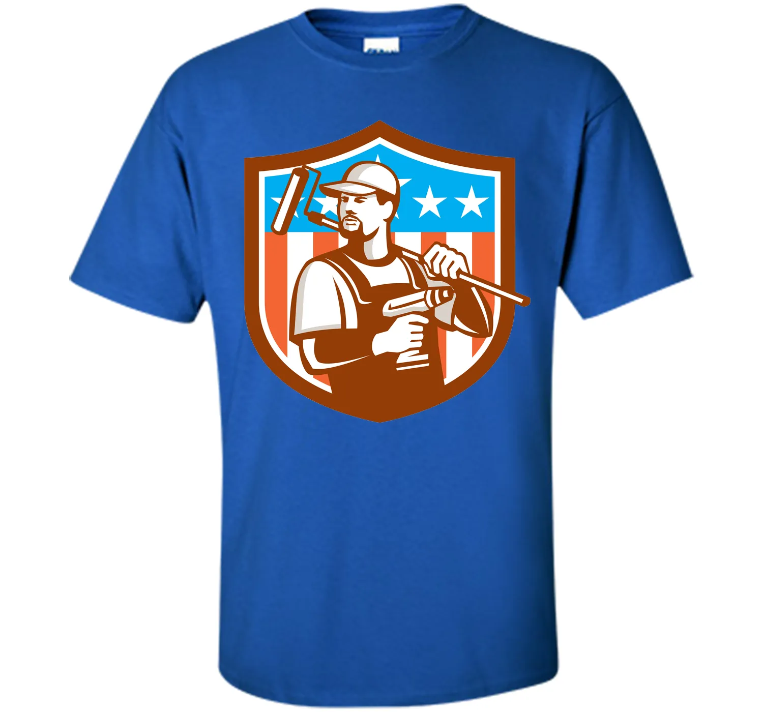 Handyman Cordless Drill Paintroller Crest Flag Retro T-Shirt