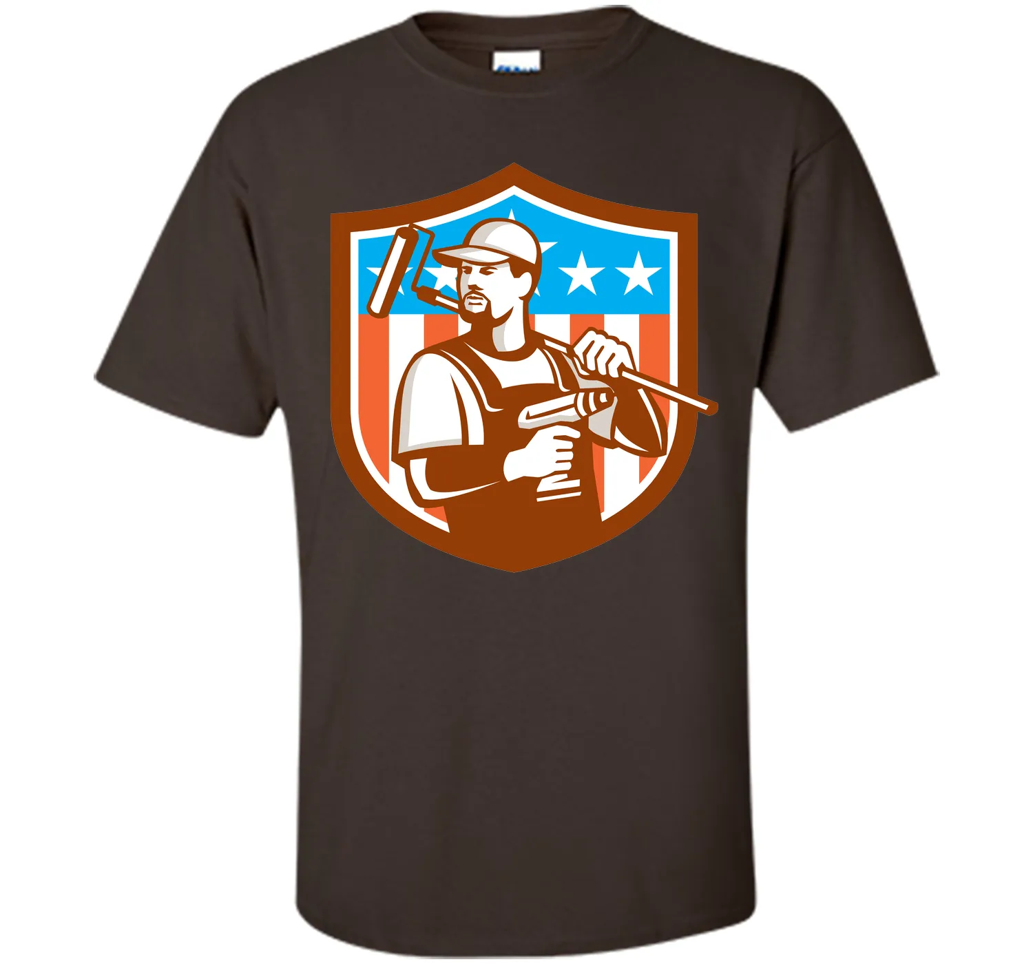 Handyman Cordless Drill Paintroller Crest Flag Retro T-Shirt