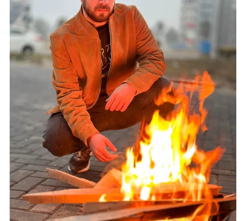 Lorry Genuine Tan Suede Leather Jacket Men Biker Motorcycle