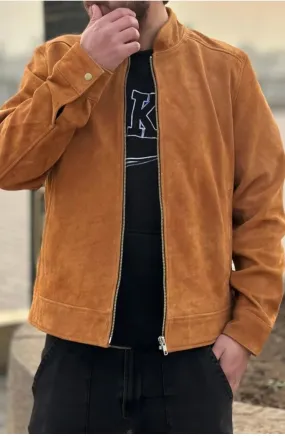 Lorry Genuine Tan Suede Leather Jacket Men Biker Motorcycle