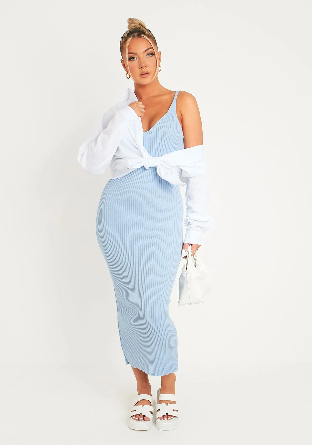 Luella Blue Rib Knit Midi Dress