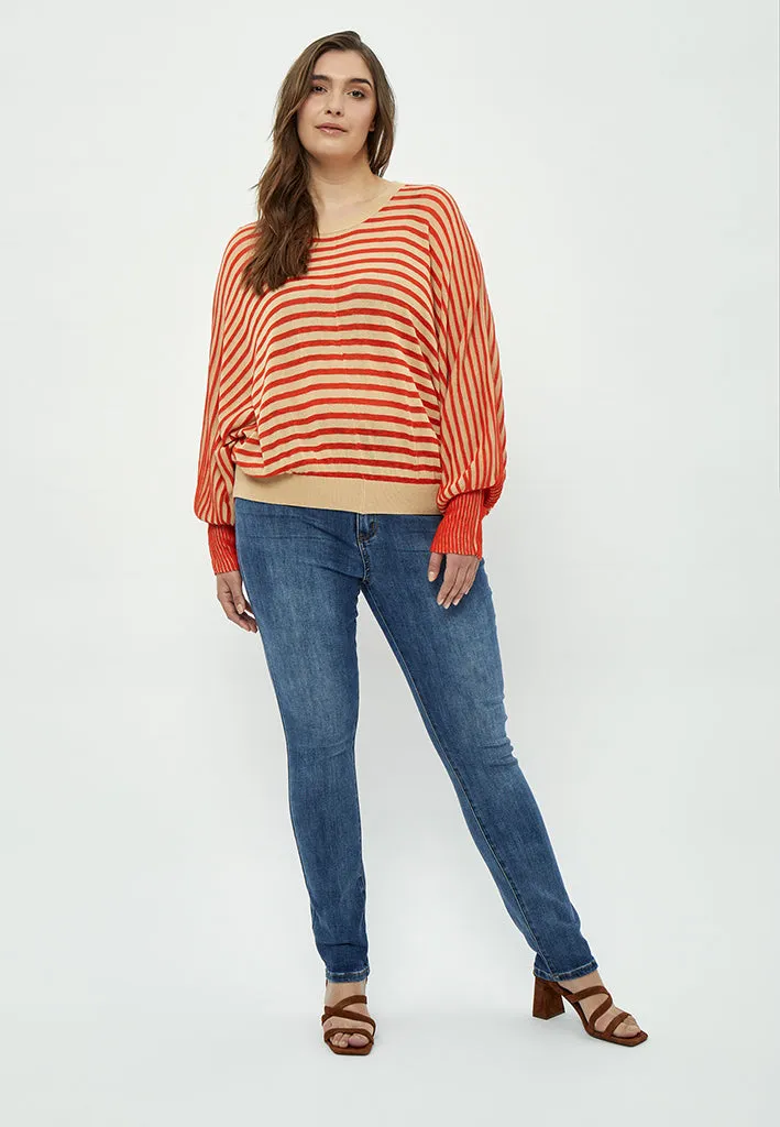 Mathilda Baloon Sleeve Pullover Curve - Intense Orange Stripe