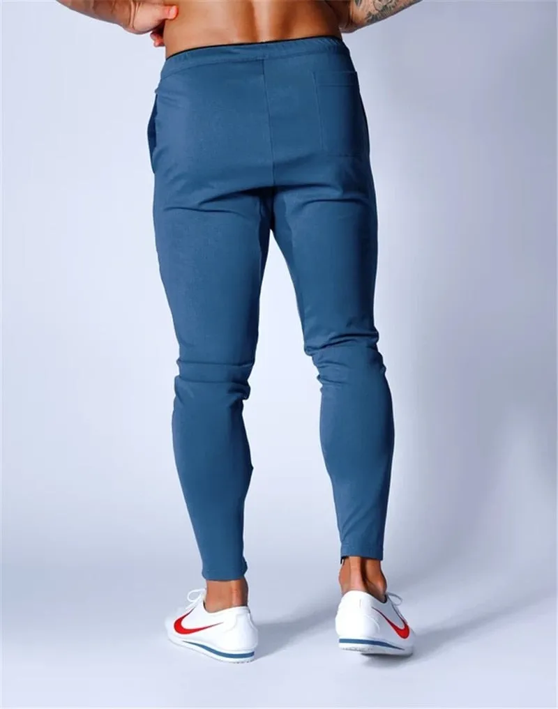 Men Fitness Training Running Pants Pocket Cargo Side Zipper Workout Sport Trousers Cotton Men Gym Jogging Pants