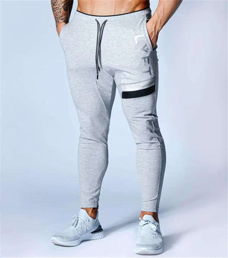 Men Fitness Training Running Pants Pocket Cargo Side Zipper Workout Sport Trousers Cotton Men Gym Jogging Pants