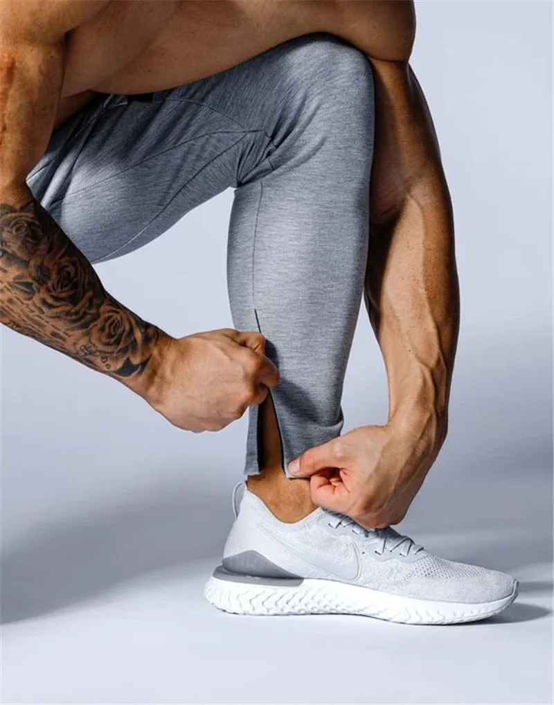 Men Fitness Training Running Pants Pocket Cargo Side Zipper Workout Sport Trousers Cotton Men Gym Jogging Pants