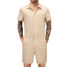Men's Casual Solid Color Short-Sleeved Jumpsuit 64697127Y