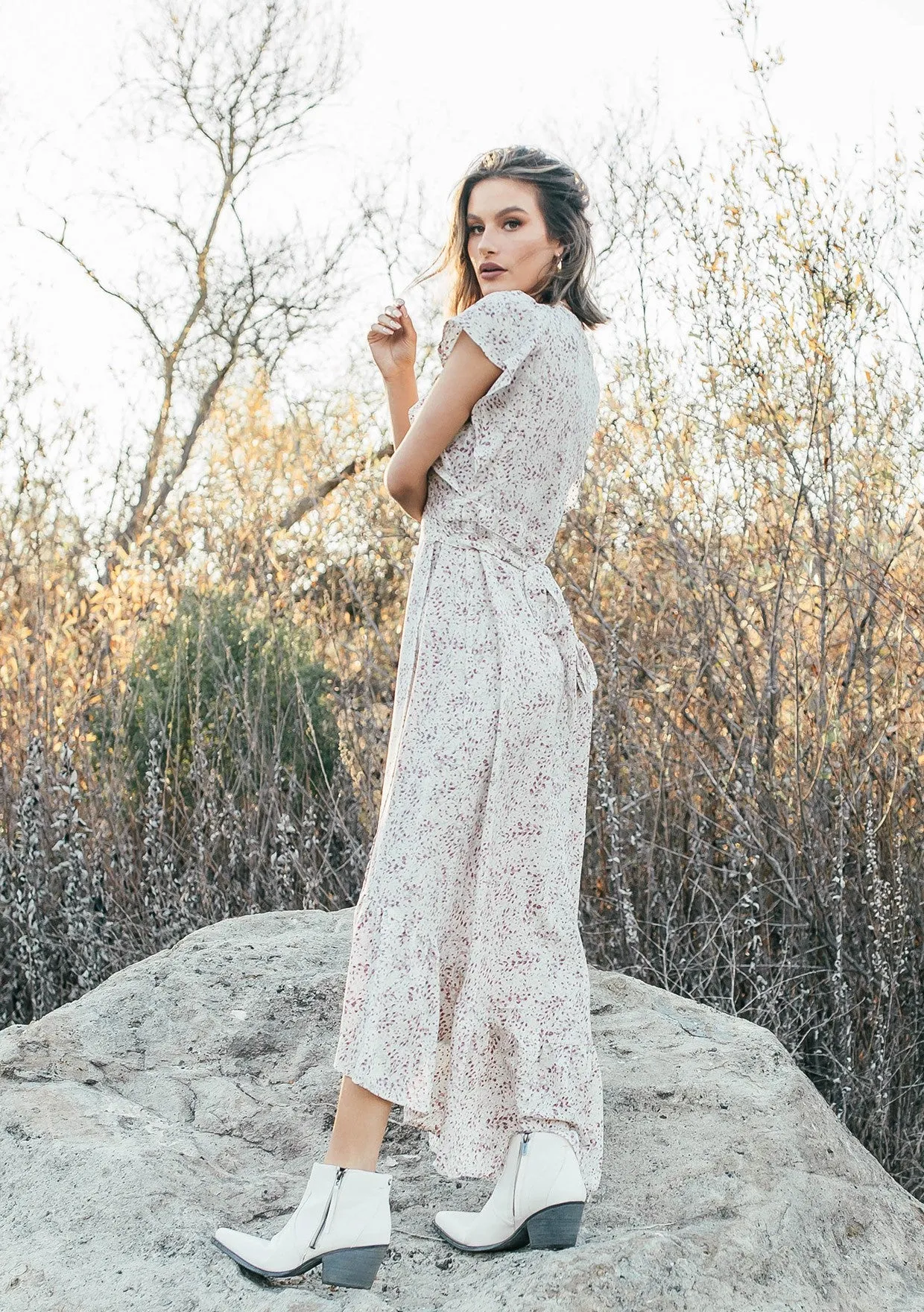 Mini Floral Print High Low Wrap Maxi Dress