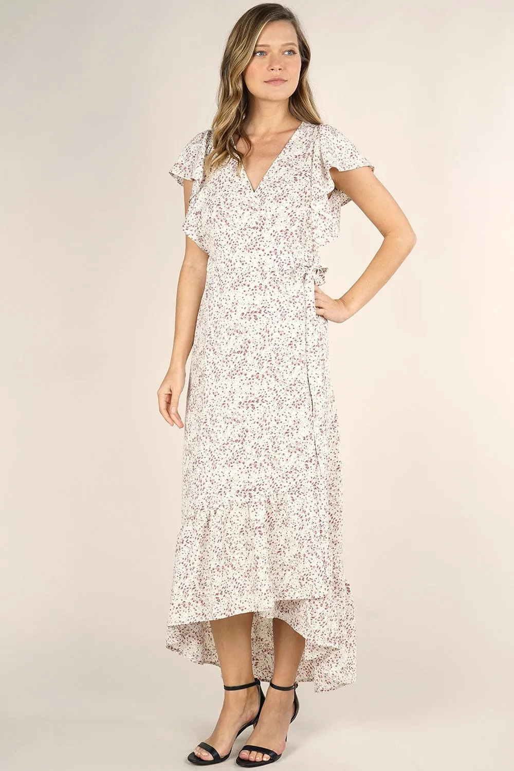 Mini Floral Print High Low Wrap Maxi Dress