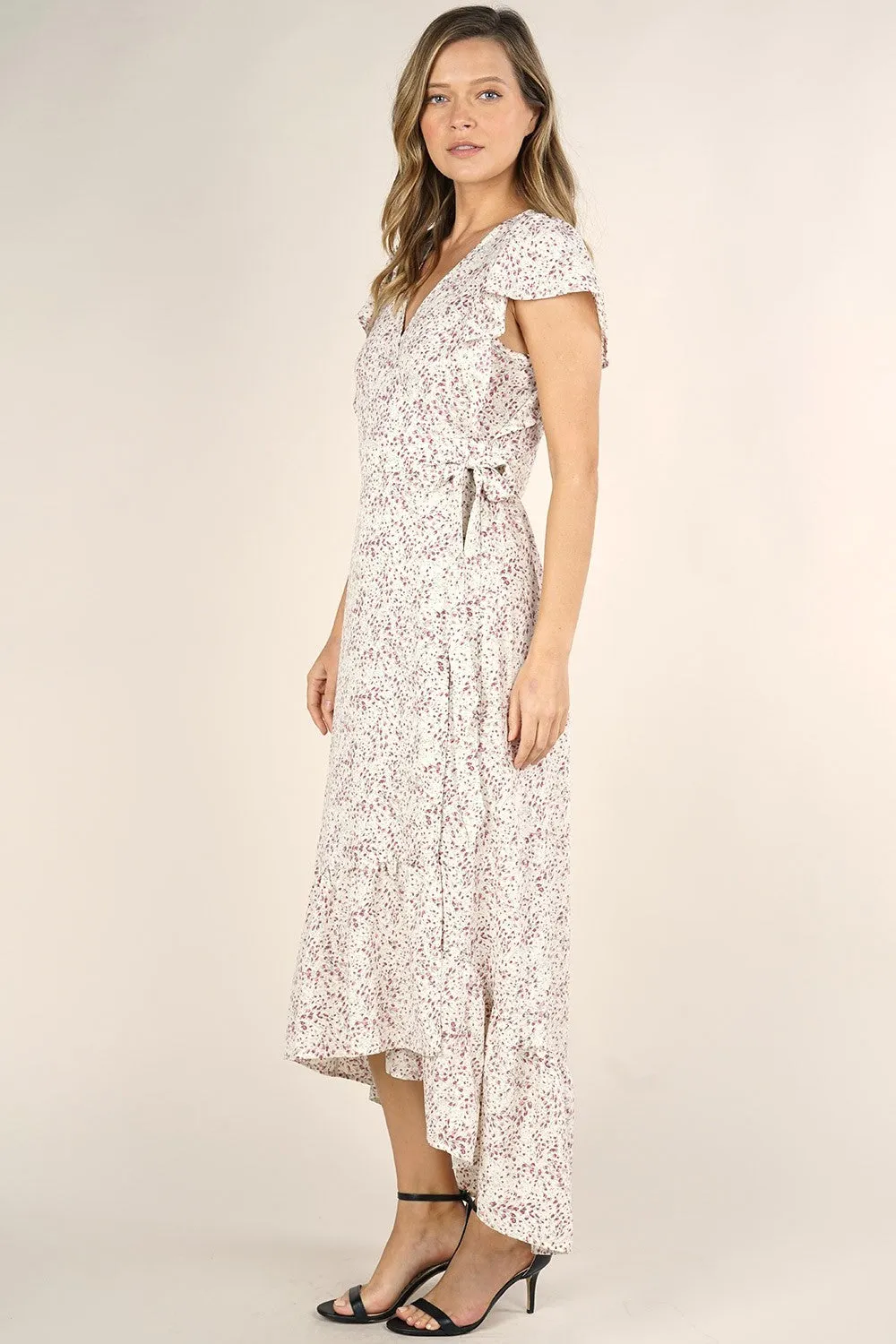 Mini Floral Print High Low Wrap Maxi Dress