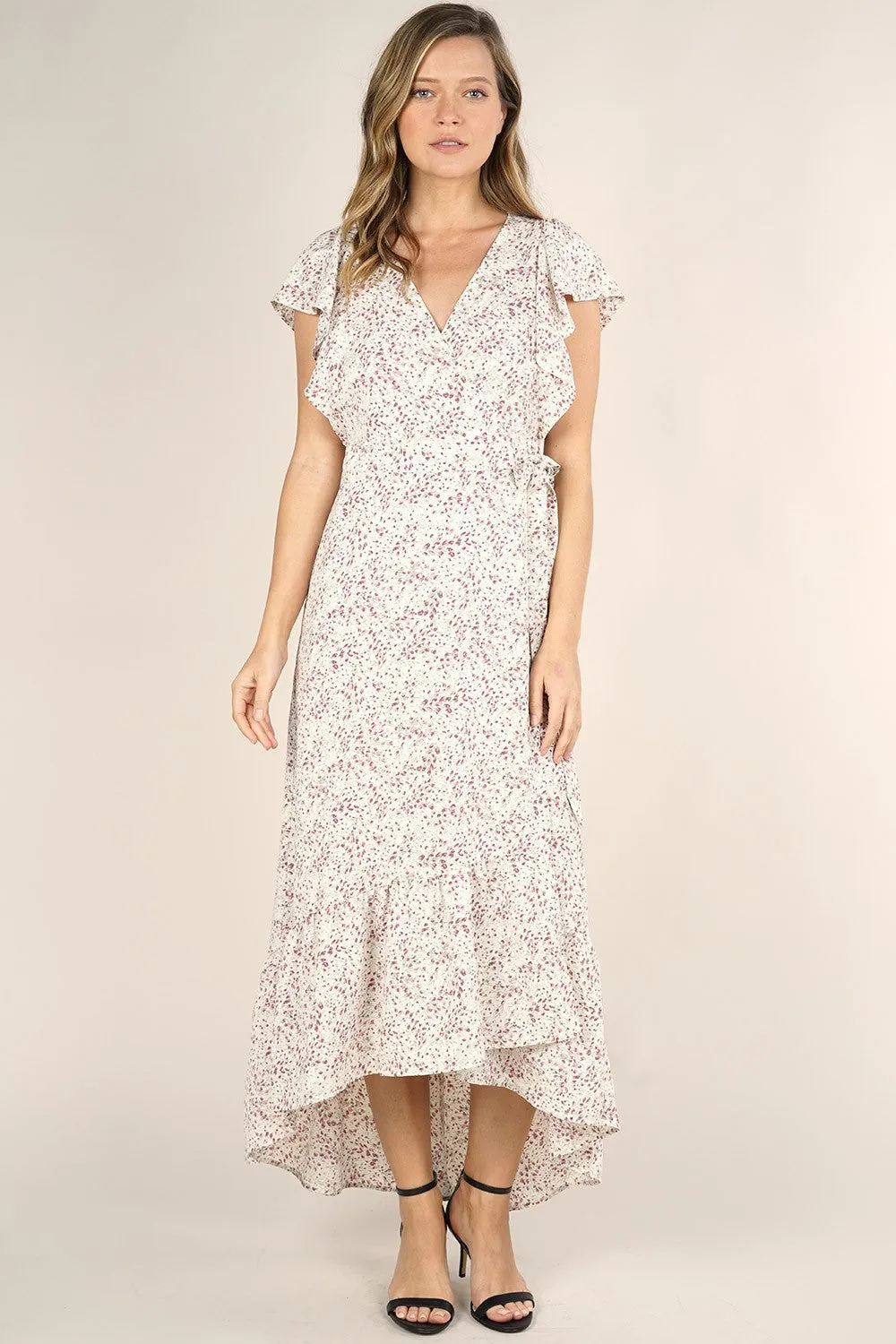 Mini Floral Print High Low Wrap Maxi Dress