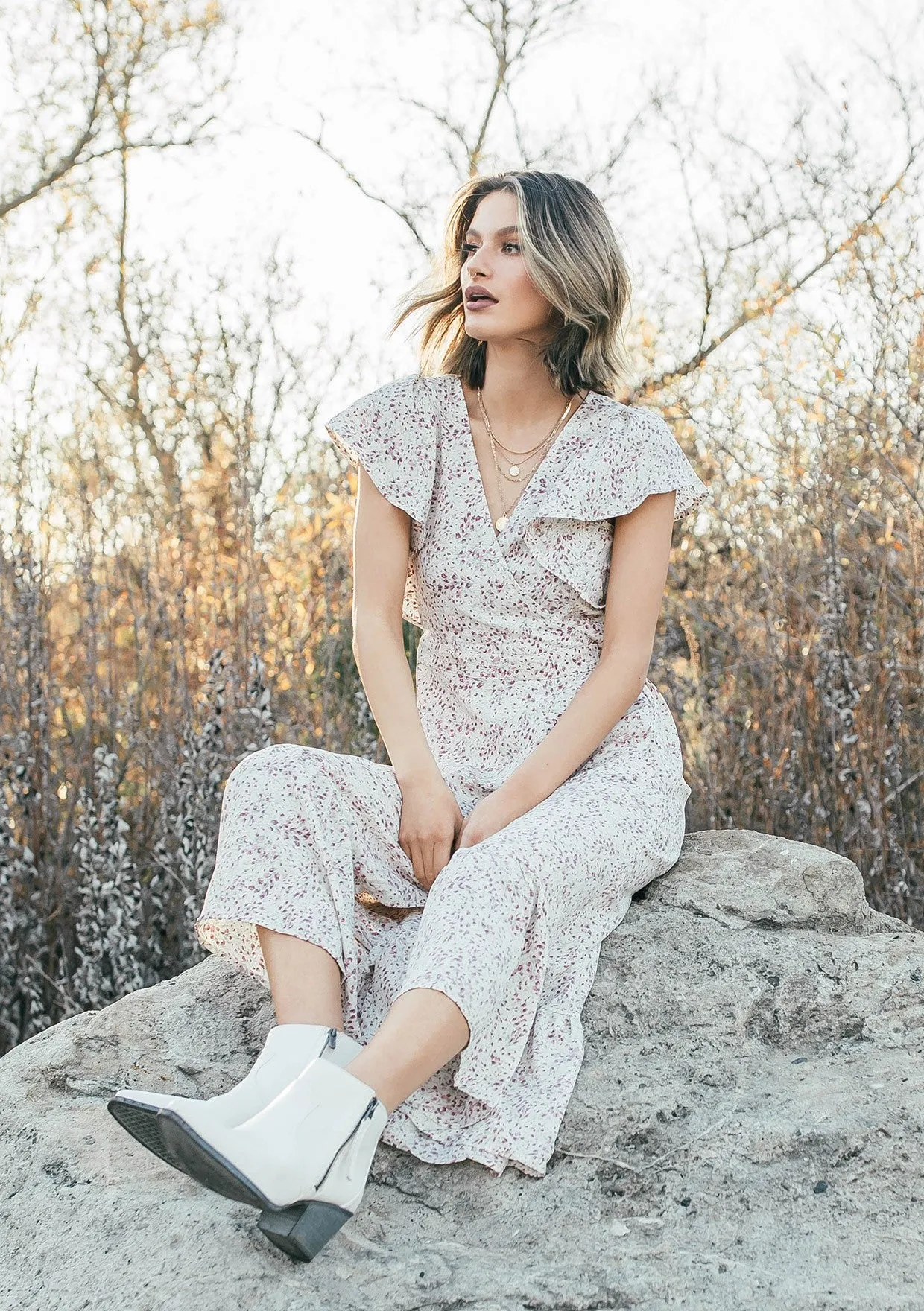Mini Floral Print High Low Wrap Maxi Dress