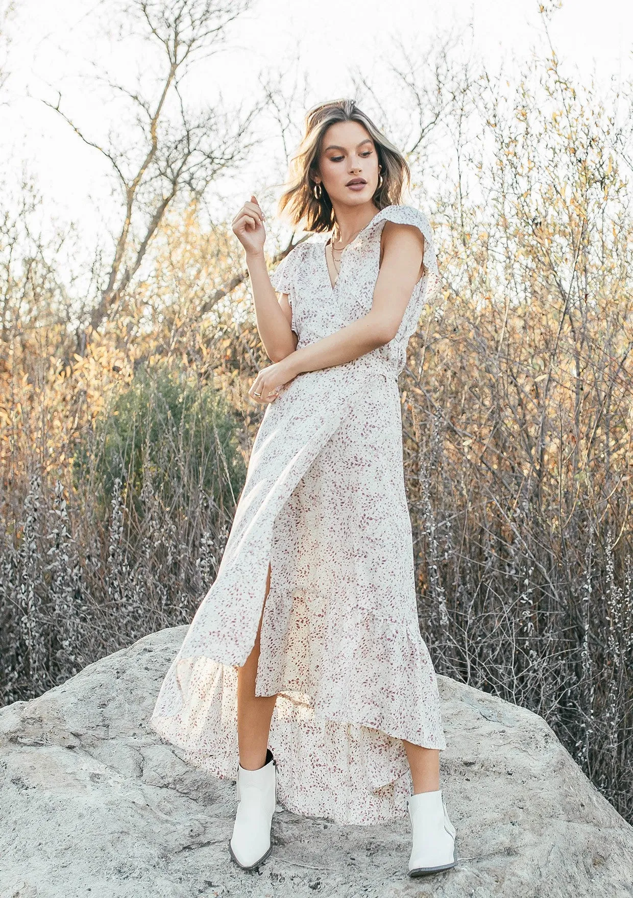 Mini Floral Print High Low Wrap Maxi Dress