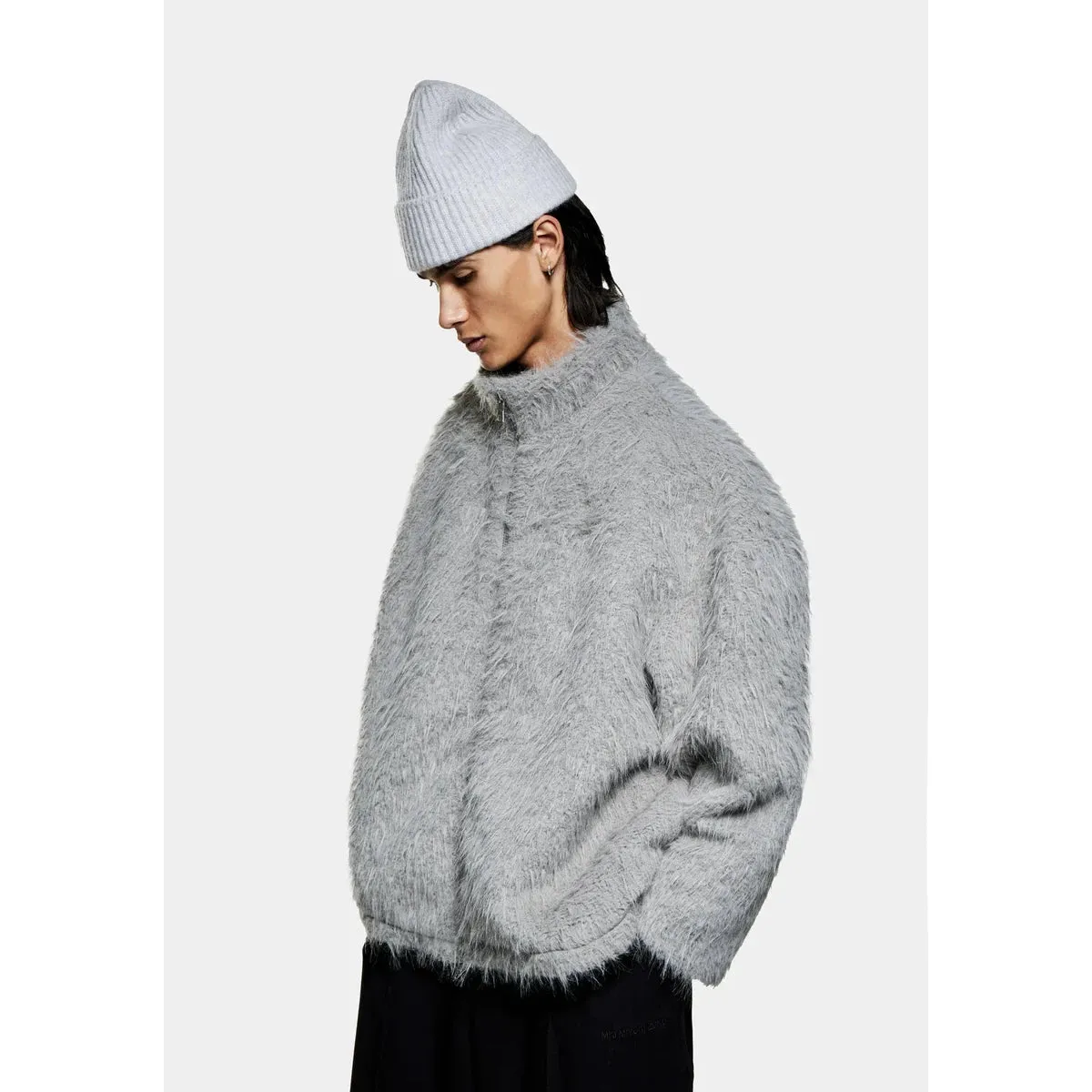 MKI FAUX ALPACA TRACK JACKET LIGHT GREY