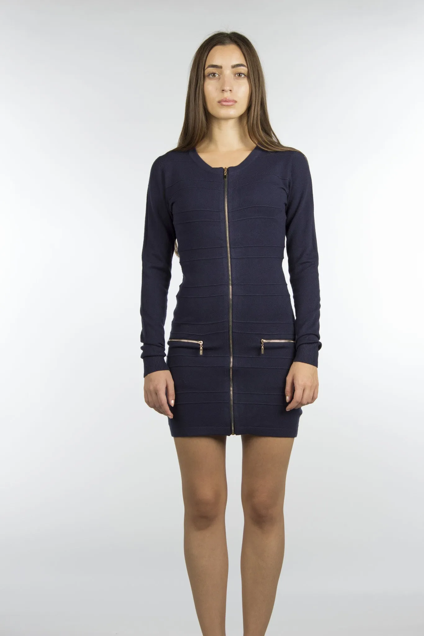 Navy Zipper Sweater Dress-330