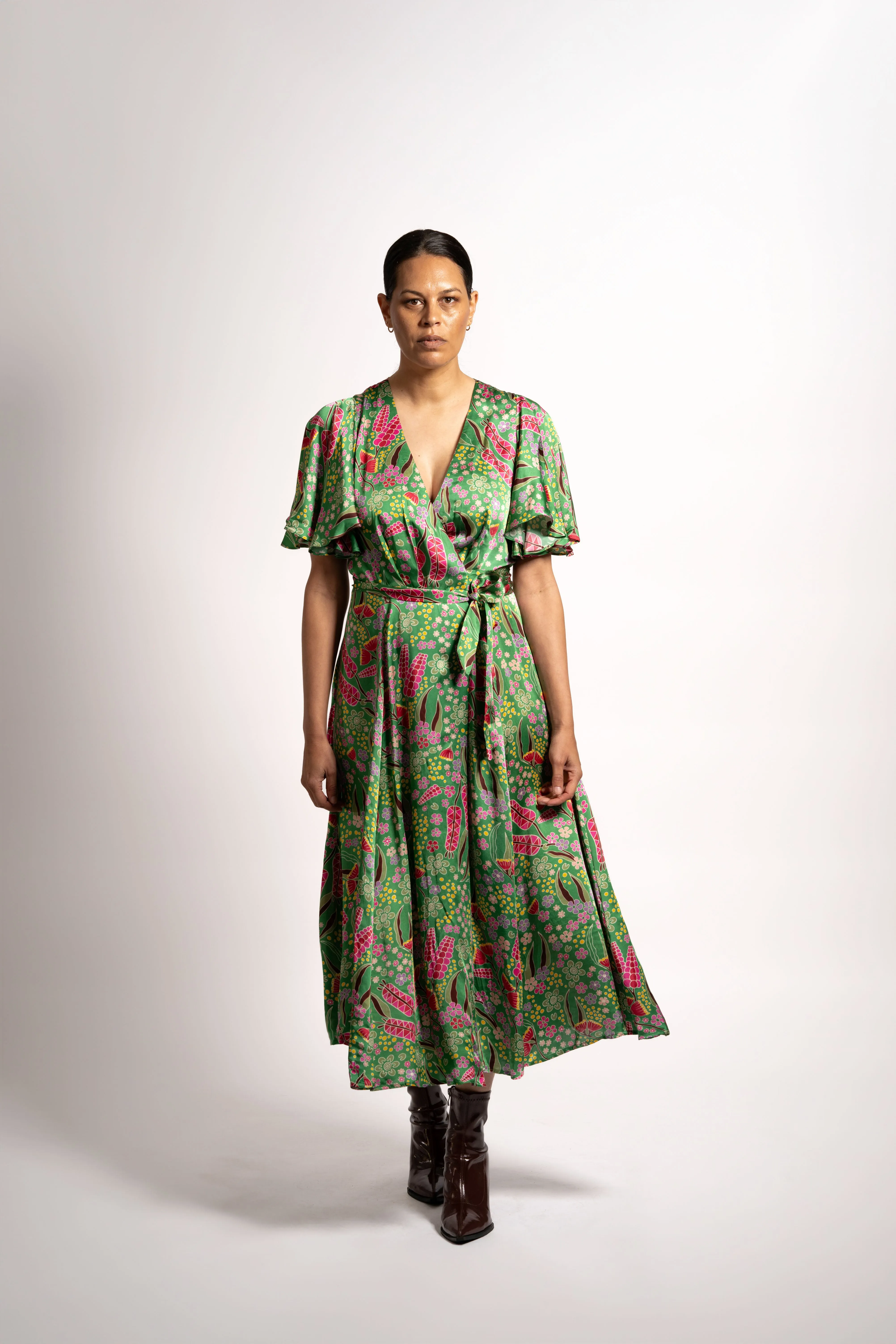 Nevae Wrap Dress with Sleeves – Boodja – Premium Viscose Satin