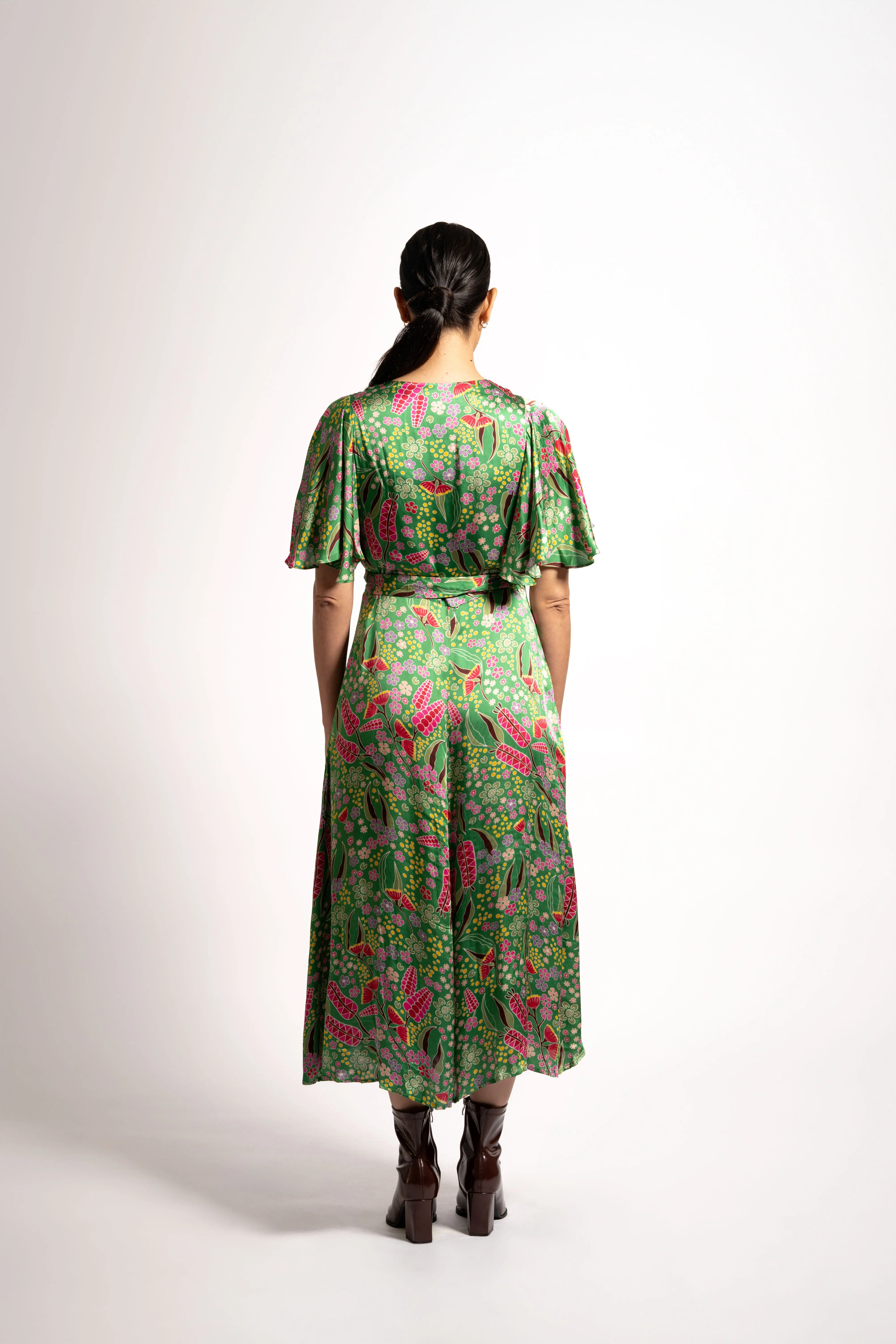 Nevae Wrap Dress with Sleeves – Boodja – Premium Viscose Satin