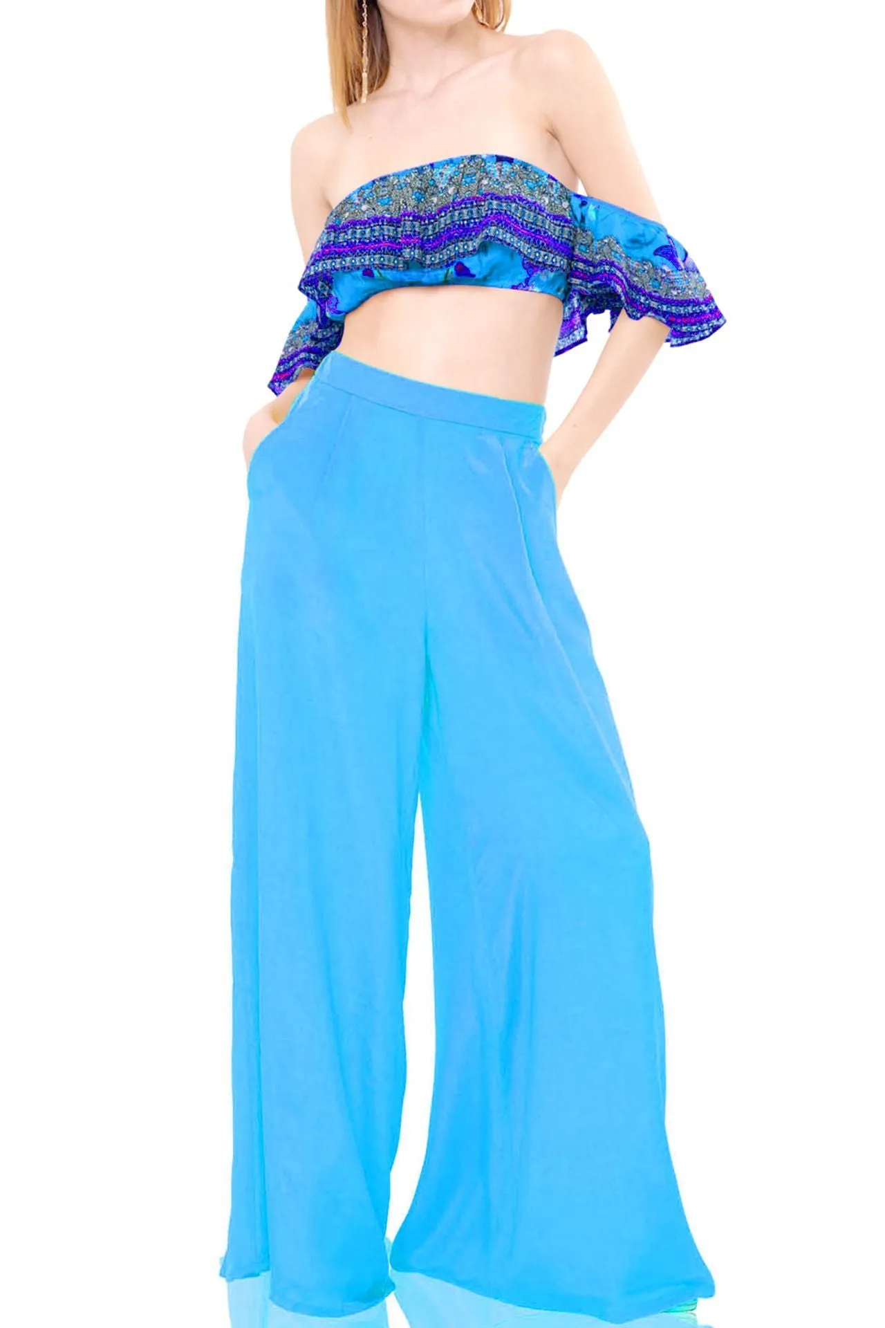 Off the Shoulder Blue Crop Top