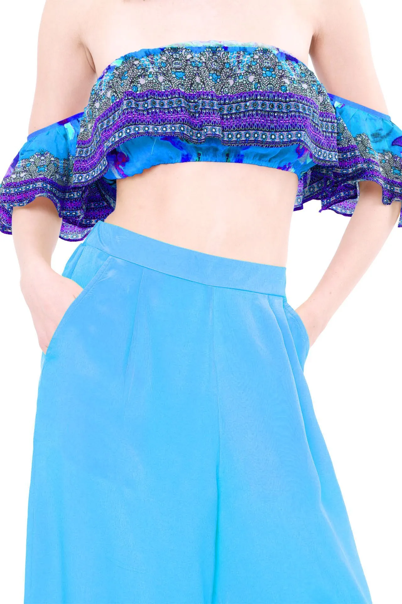 Off the Shoulder Blue Crop Top