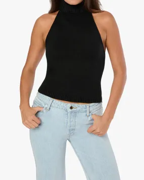 Open Back Halter Sweater Top Black