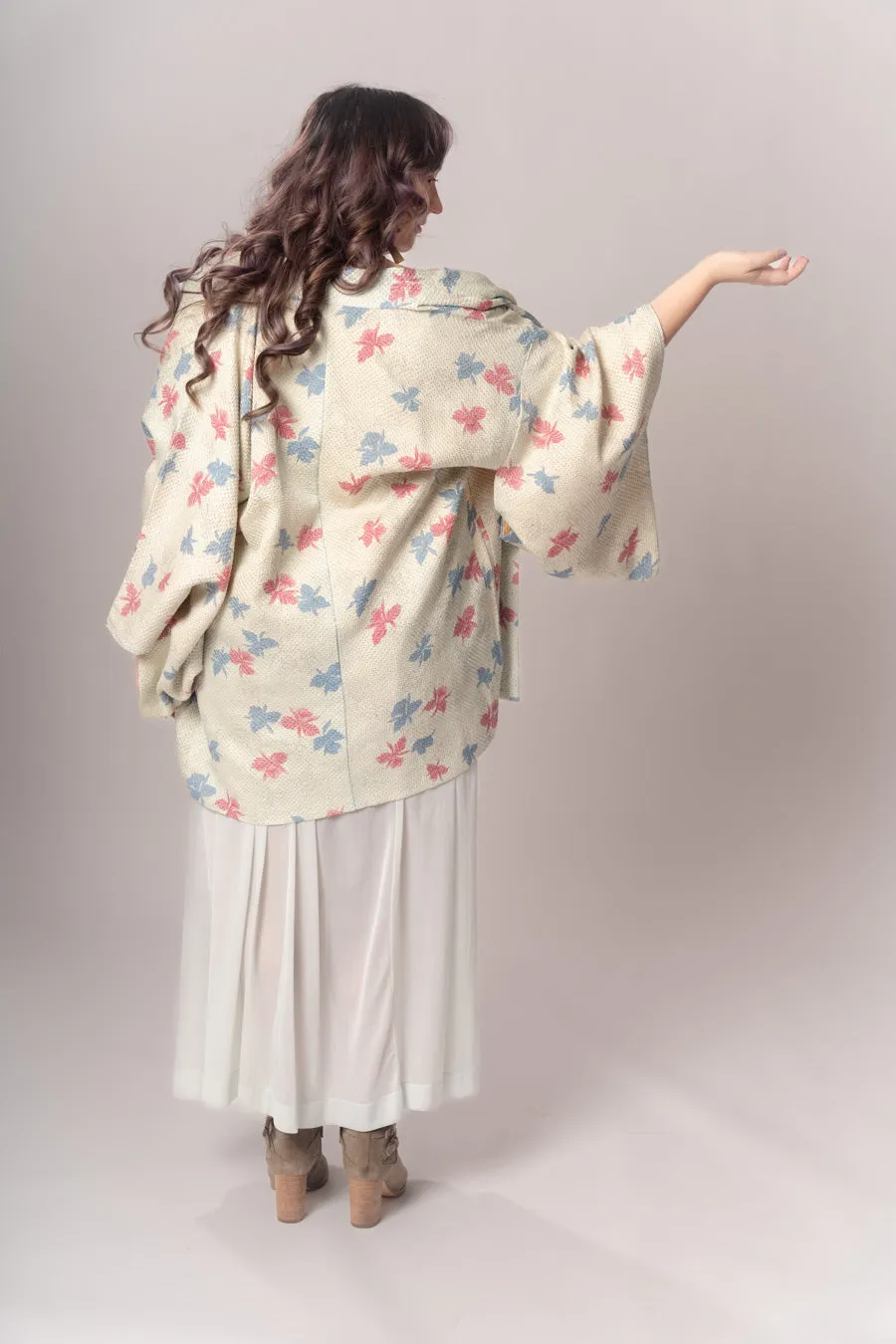 Pastel Blue Floral Shibori Haori Jacket
