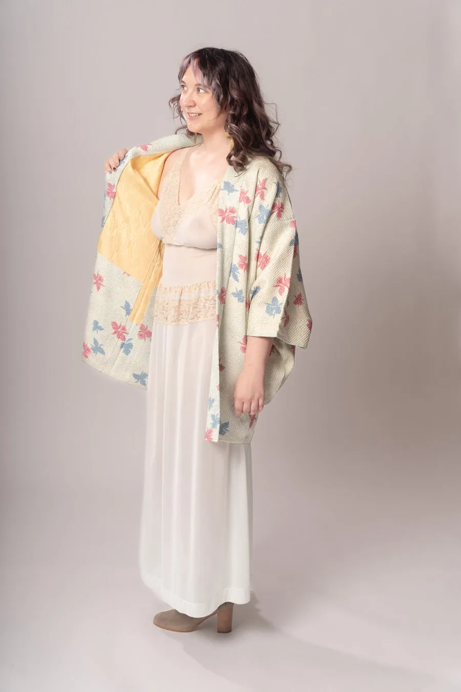 Pastel Blue Floral Shibori Haori Jacket