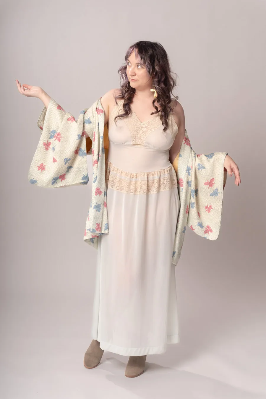 Pastel Blue Floral Shibori Haori Jacket