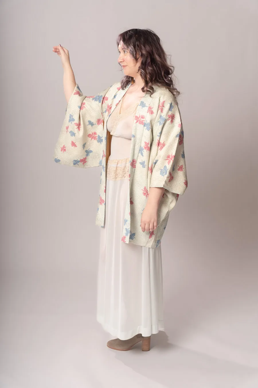Pastel Blue Floral Shibori Haori Jacket
