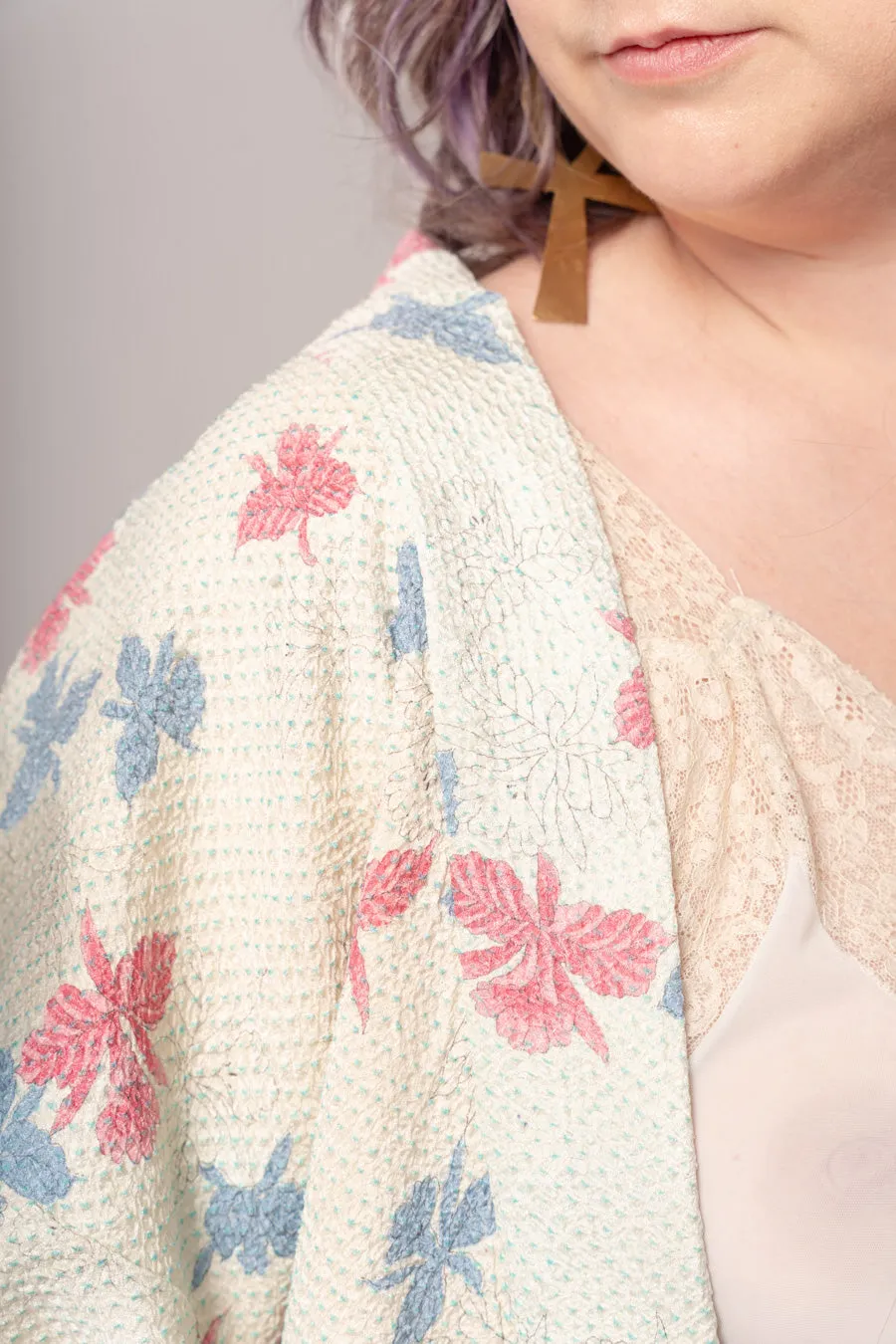 Pastel Blue Floral Shibori Haori Jacket