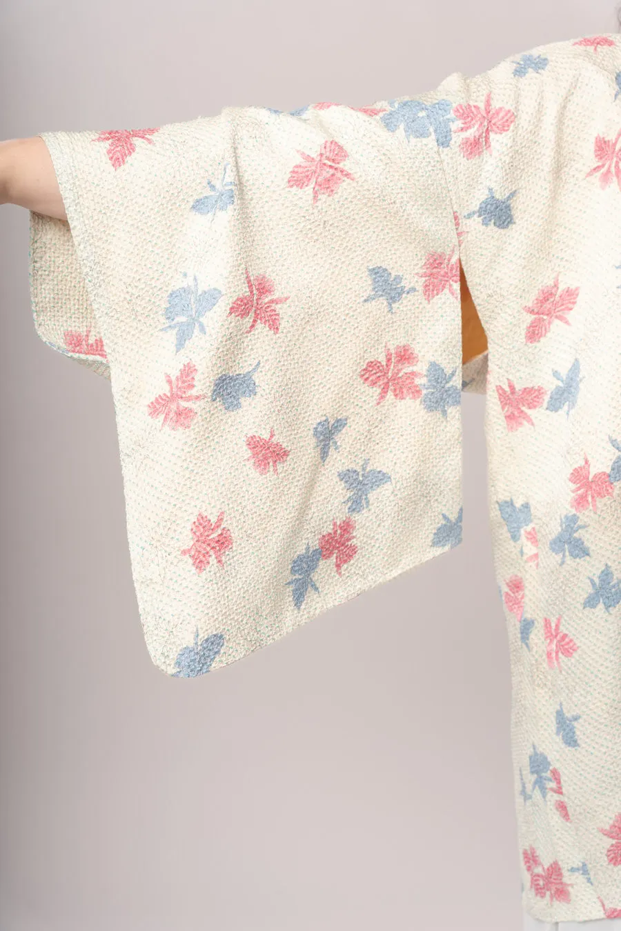 Pastel Blue Floral Shibori Haori Jacket