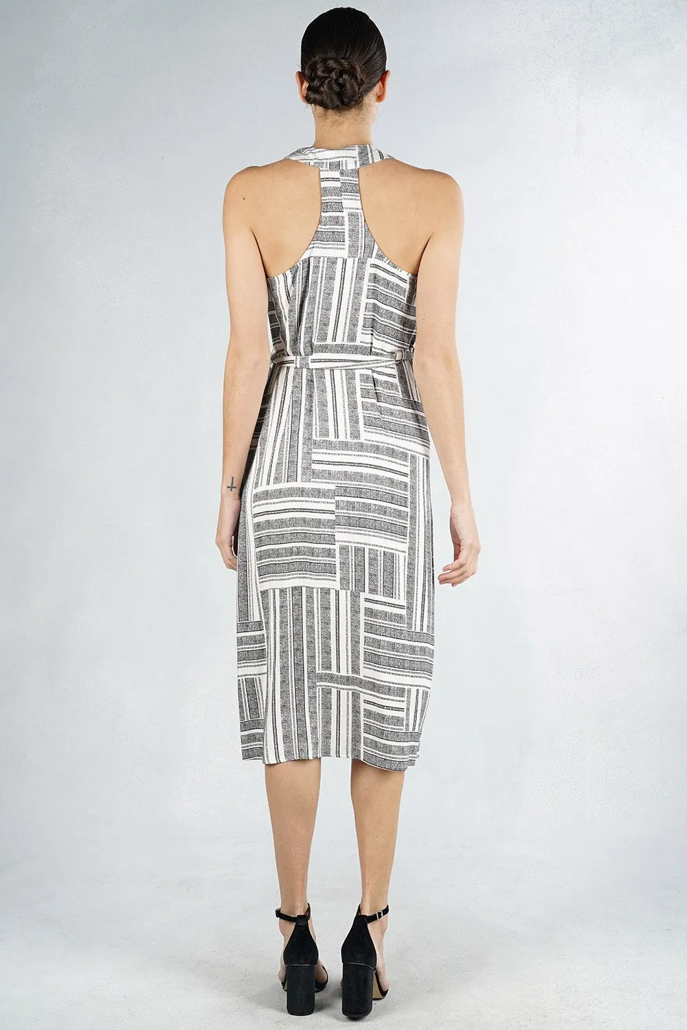 Patchwork Stripe Racerback Wrap Midi Dress