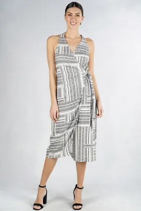 Patchwork Stripe Racerback Wrap Midi Dress