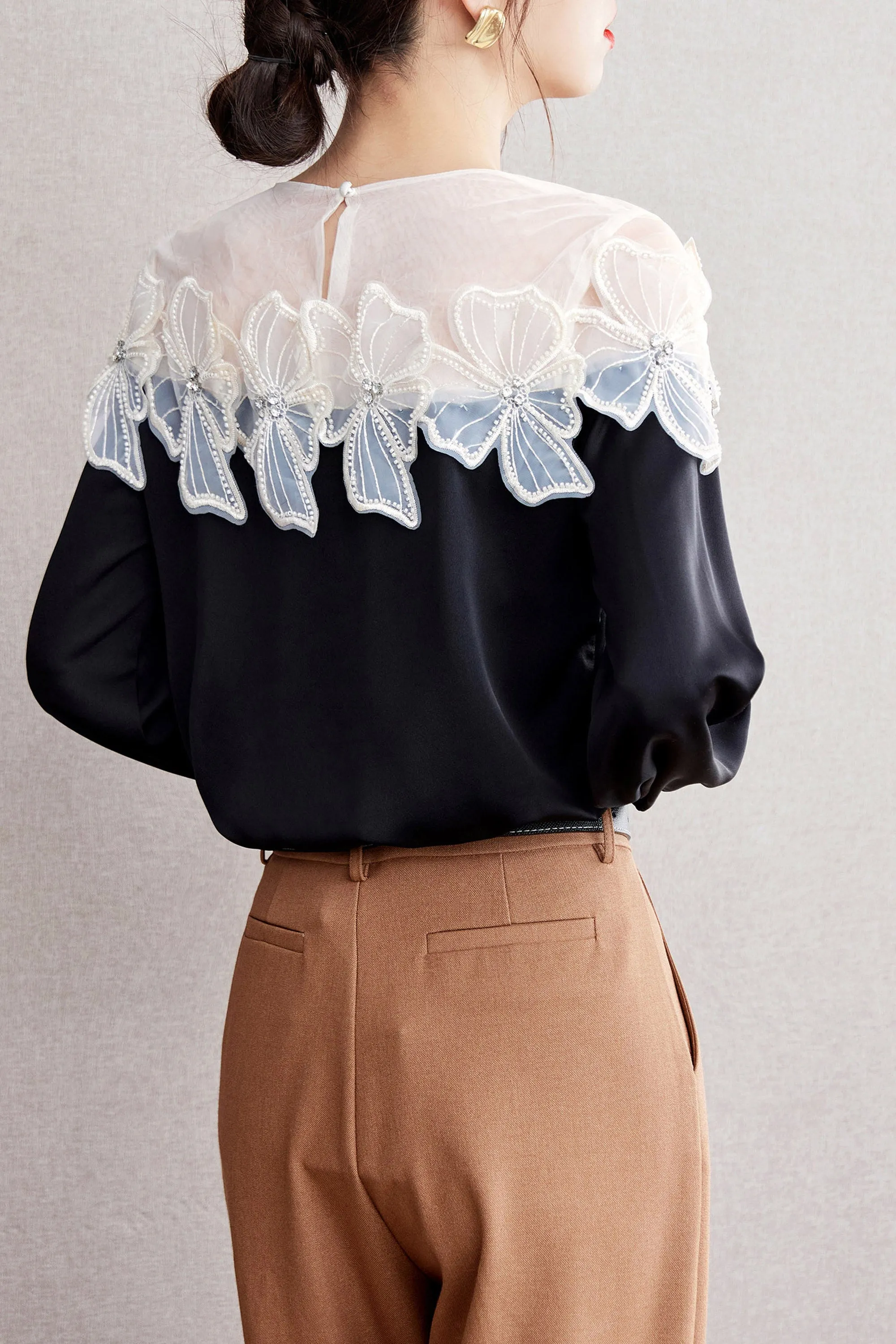 Patchwork Tunic Shirt Print Round Neck Blouse