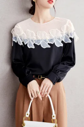 Patchwork Tunic Shirt Print Round Neck Blouse