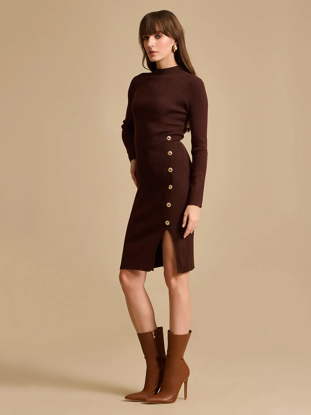 Patterned Winter Knit Midi Dress