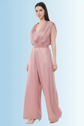 Pink Gathered Jumpsuit & Belt