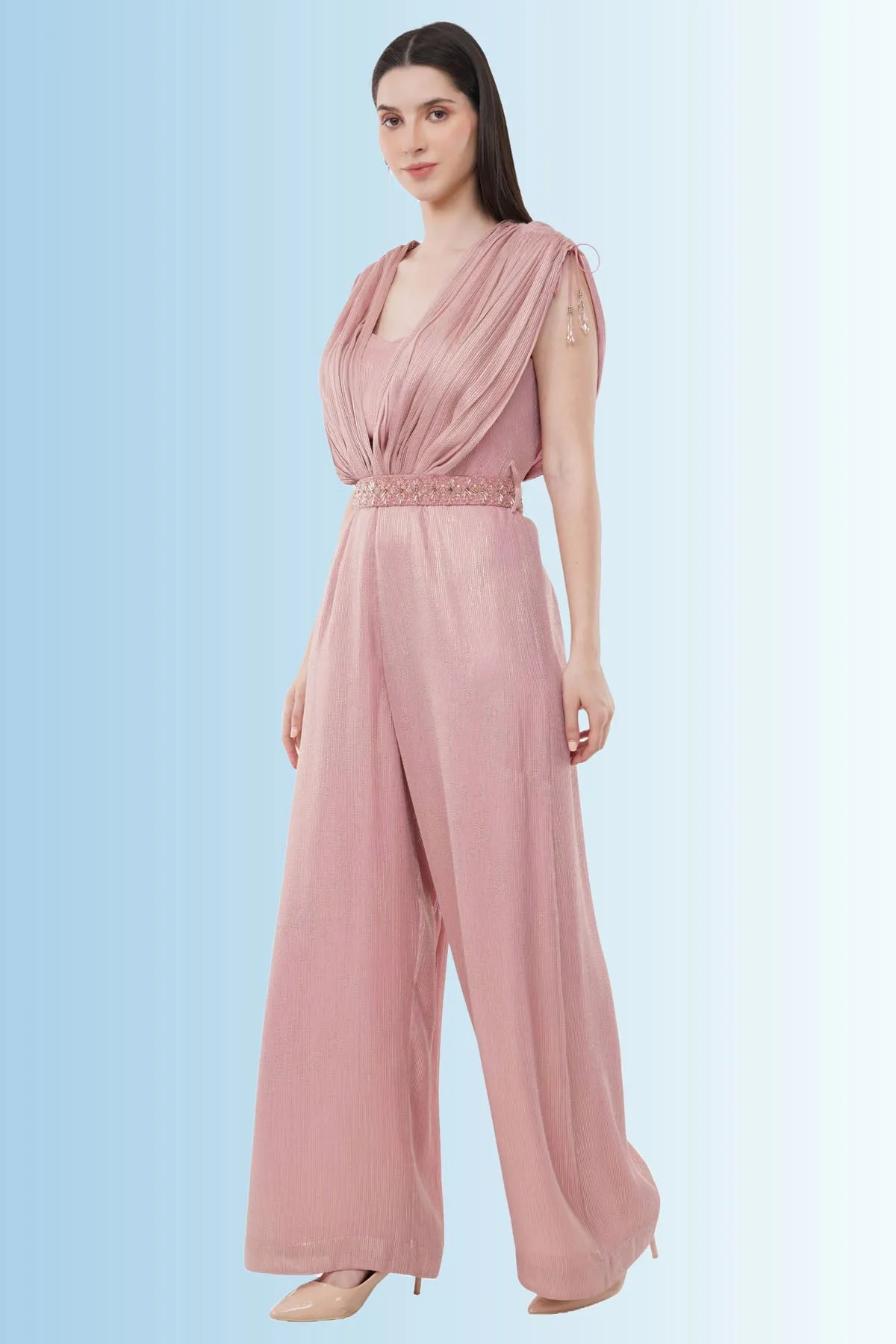 Pink Gathered Jumpsuit & Belt