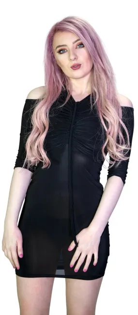 Ruched Cold Shoulder Bodycon Dress with Invisible Zip and Long Sleeves
