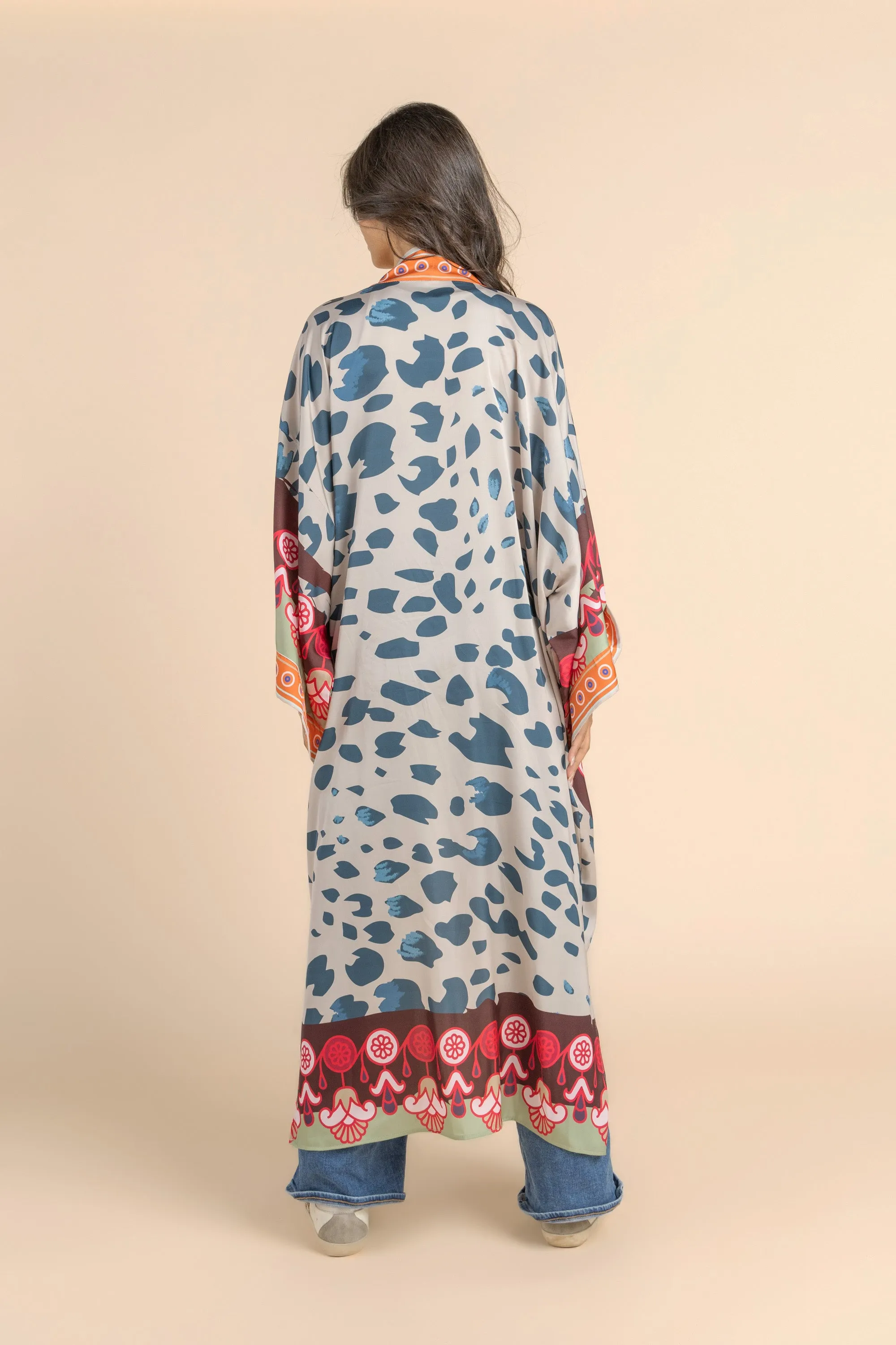Satin Beige Blossom Kimono