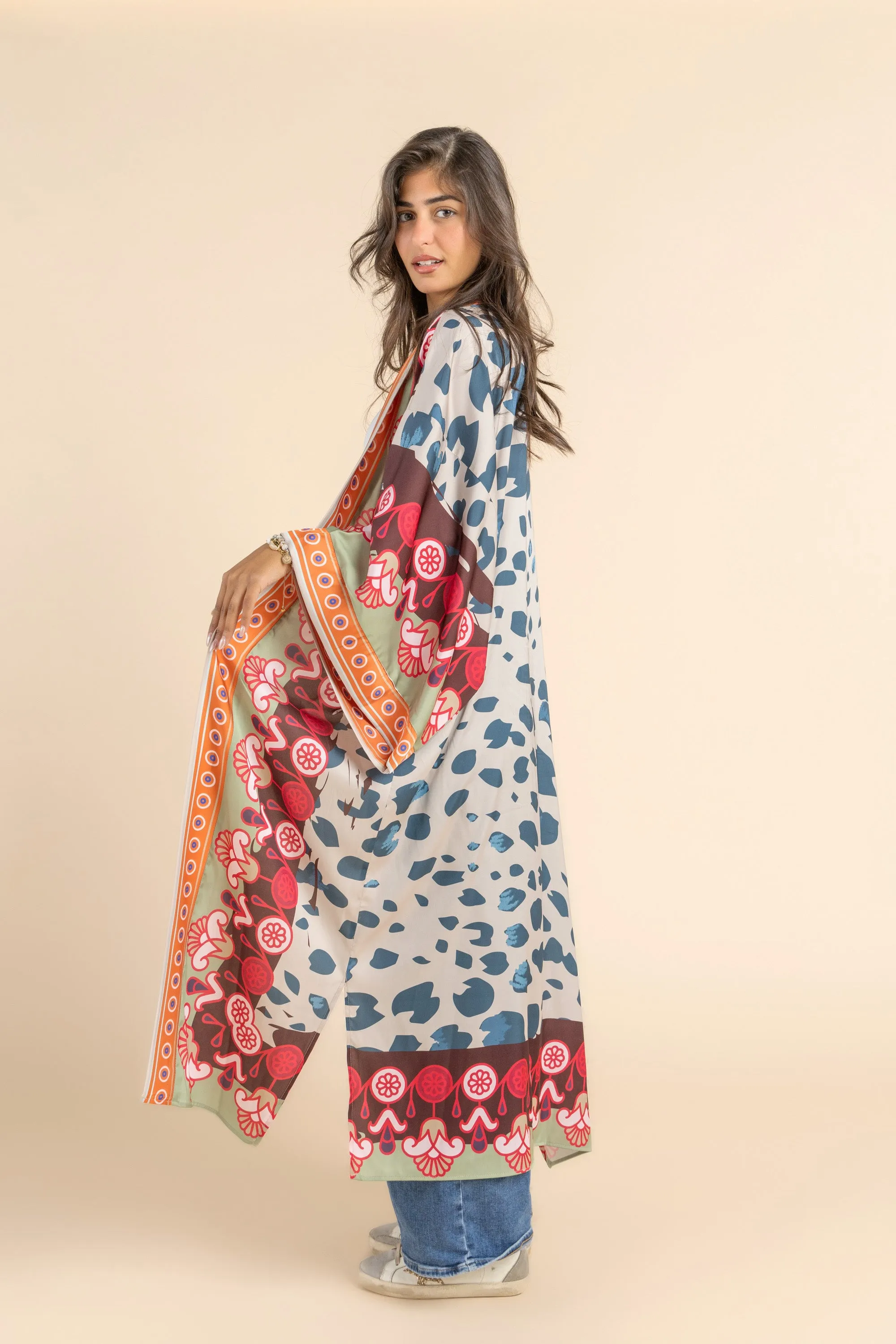Satin Beige Blossom Kimono