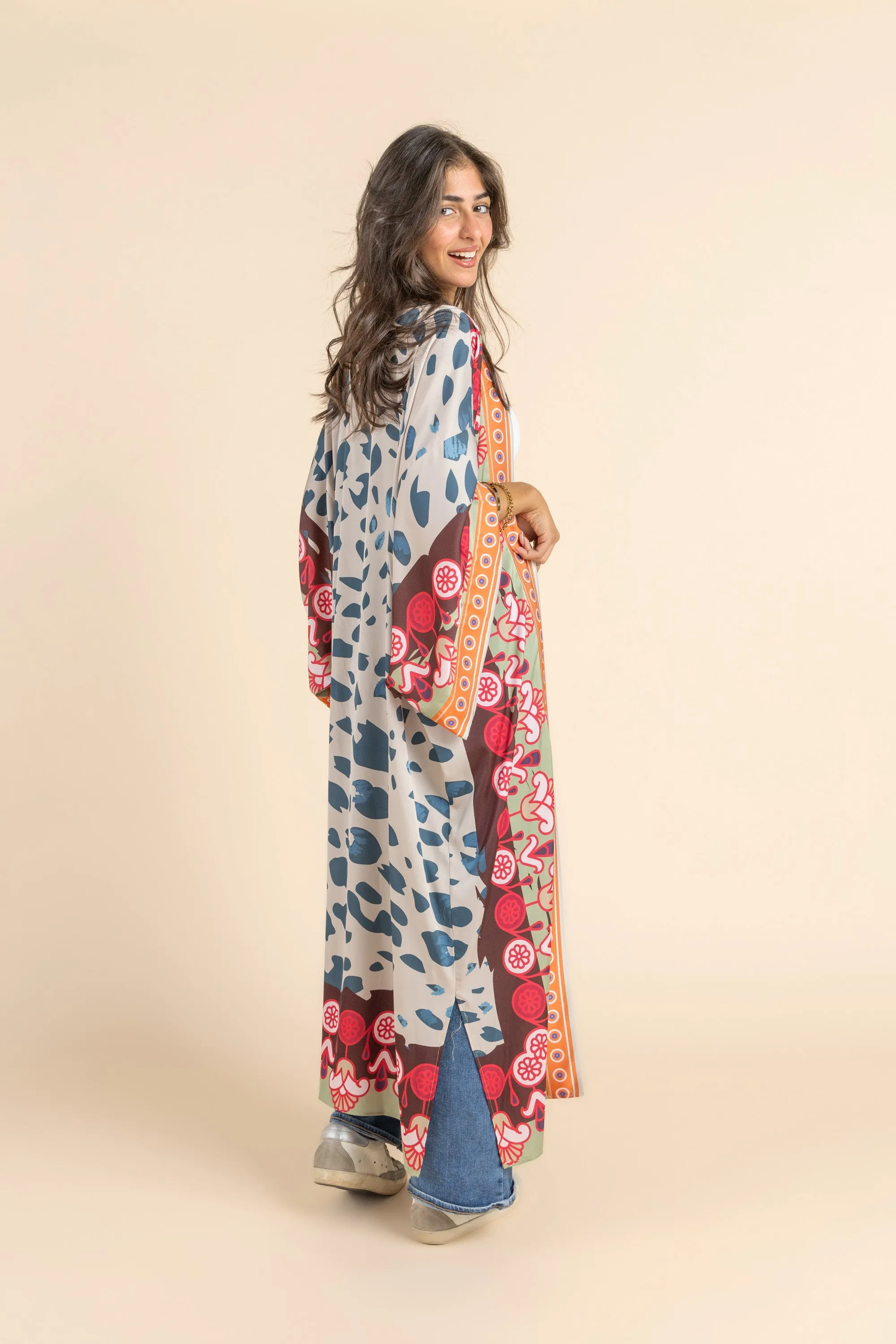 Satin Beige Blossom Kimono