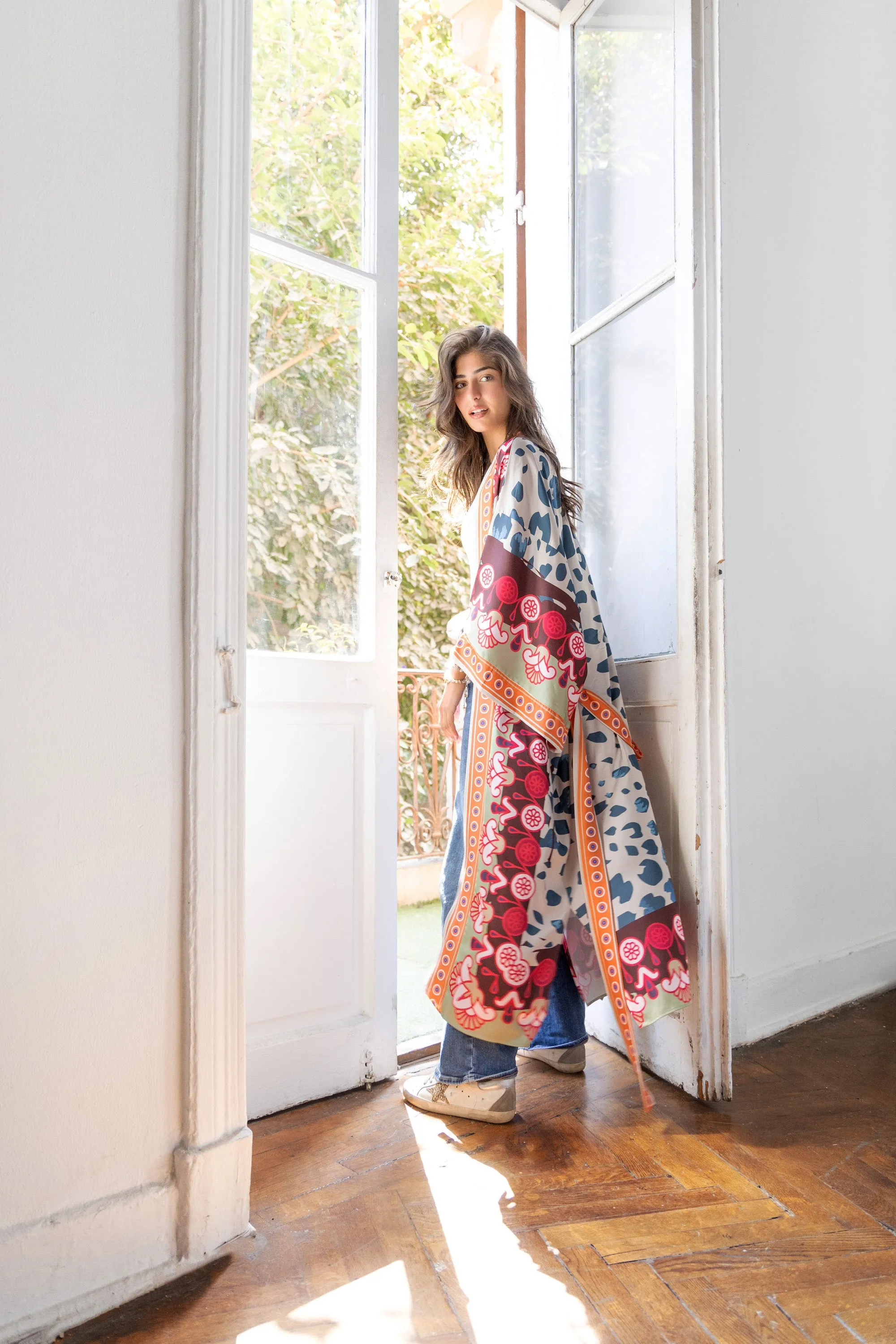 Satin Beige Blossom Kimono