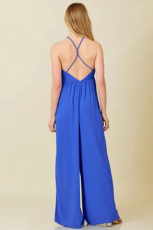 Strap Crossed Back Jumpsuit Blue