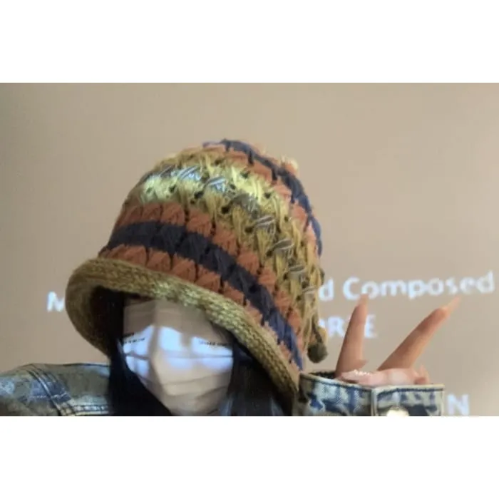 Striped Knit Bonnet Hat