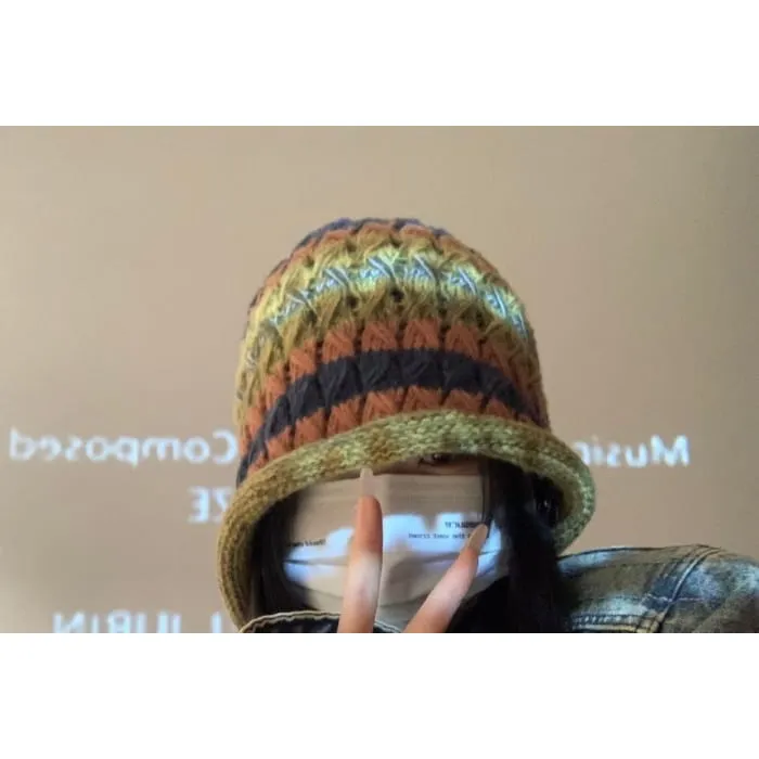 Striped Knit Bonnet Hat