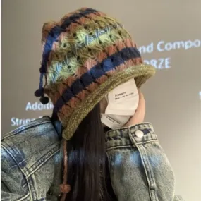 Striped Knit Bonnet Hat