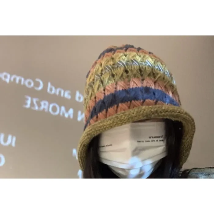 Striped Knit Bonnet Hat