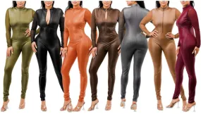 THE LUXE NK GLAM PU LEATHER ZIP UP MESH JUMPSUIT - MMJ1003